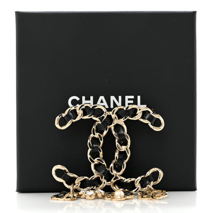 Chanel Lambskin Crystal Chain CC Charms Brooch Black Gold 5 of 5