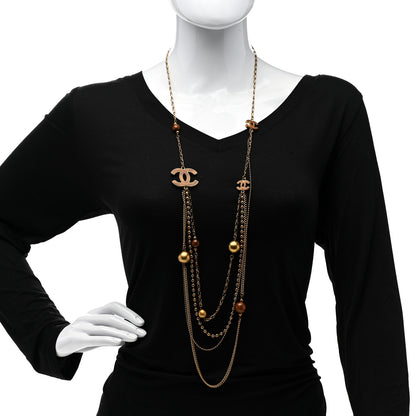 Chanel Metal Bead Wood CC Multi Strand Long Necklace Gold 2 of 6
