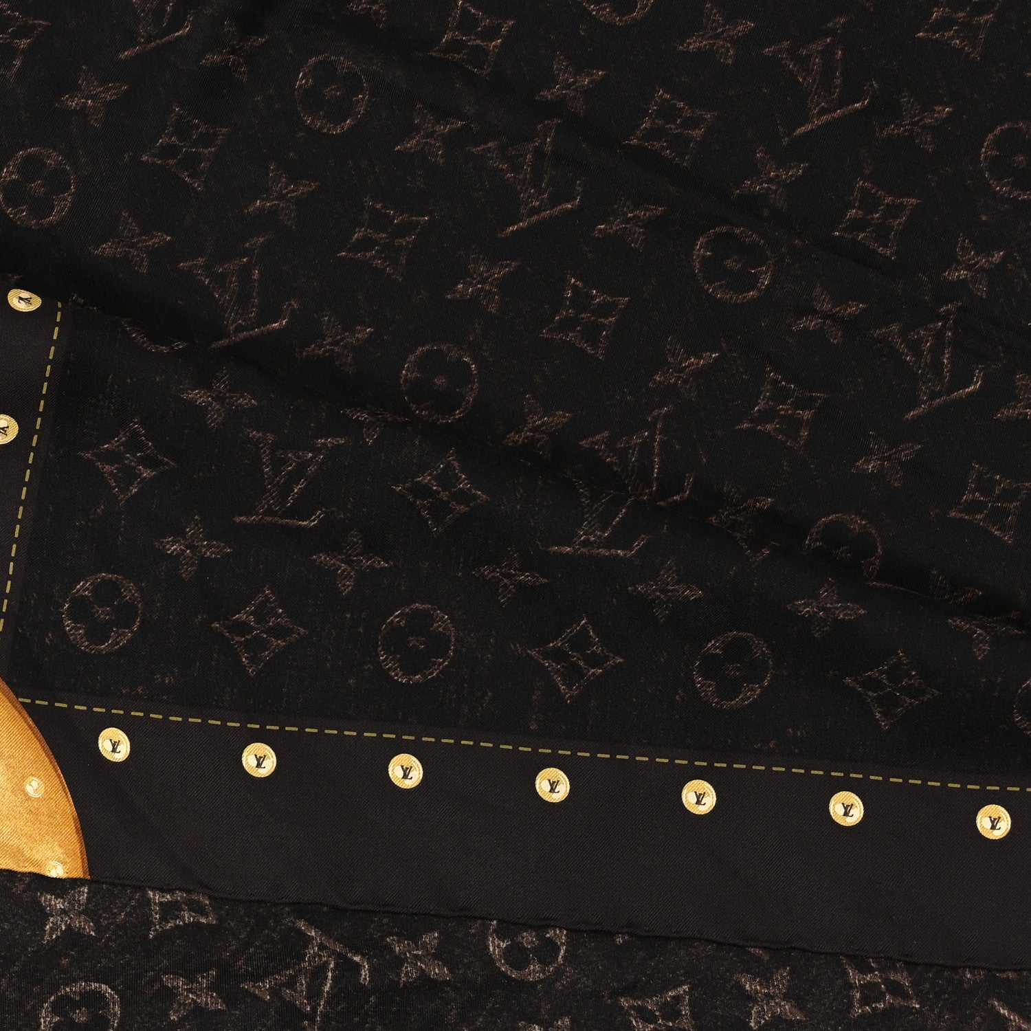 Louis Vuitton Silk Monogram Trunks Square Scarf Brown 2 of 3
