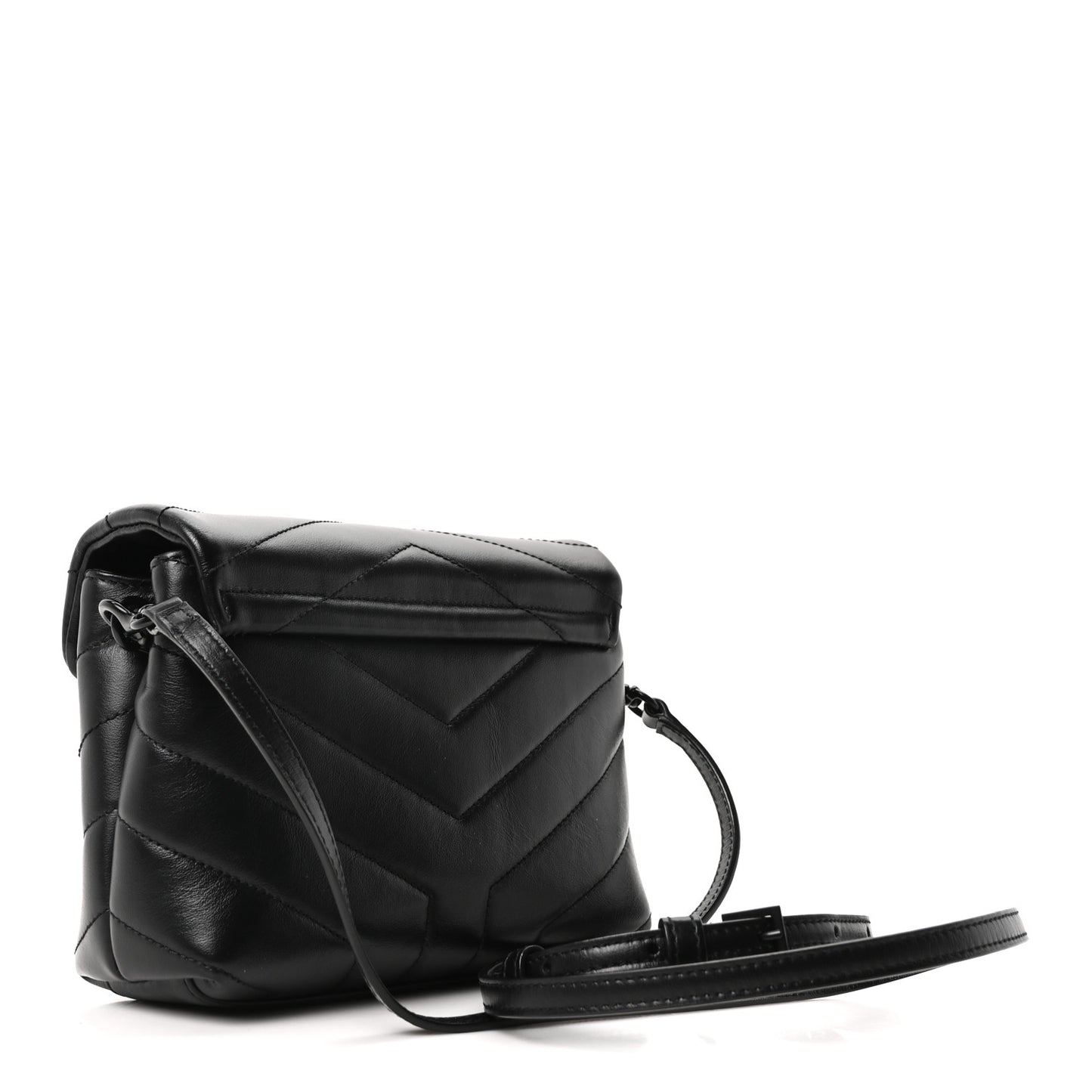 Calfskin Y Quilted Monogram Monochrome Toy Loulou Crossbody Bag Black