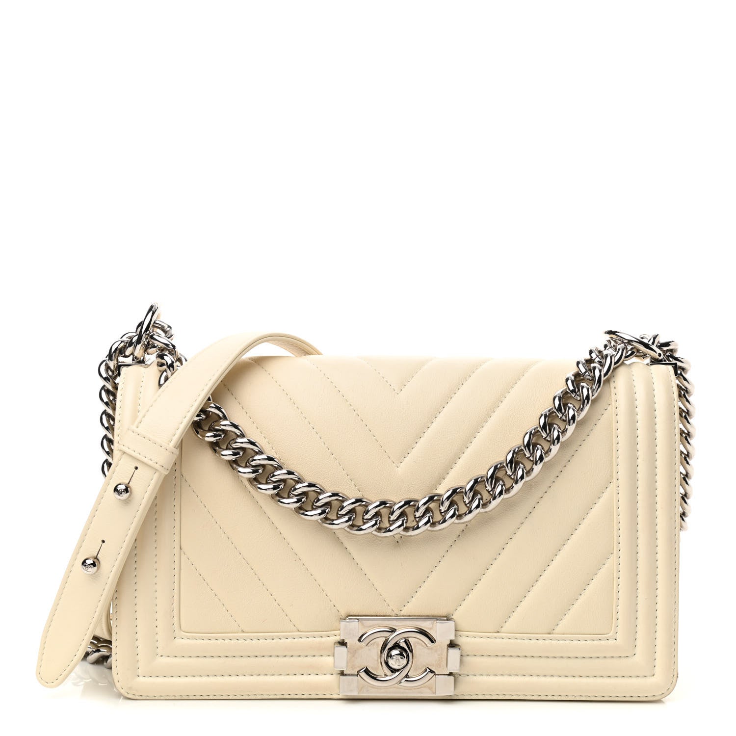 Chanel Calfskin Chevron Quilted Medium Boy Flap Ivory 1 of 11