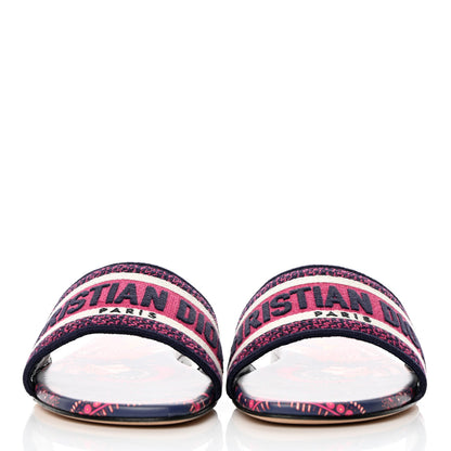 Christian Dior Canvas Embroidered Animals Dway Mules Slide Sandals 37 Deep Blue Fuchsia 4 of 18