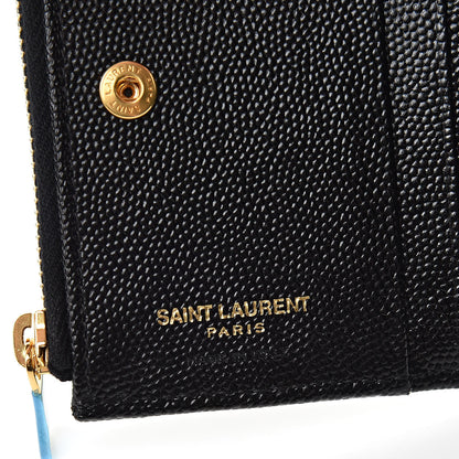 Saint Laurent Grain De Poudre Matelasse Chevron Monogram Zipped Card Case Black 6 of 8