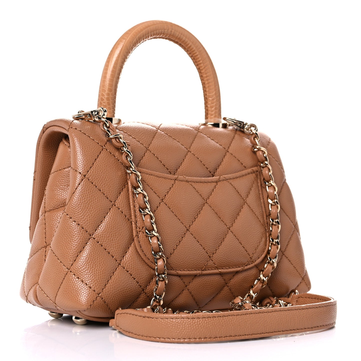Caviar Quilted Lizard Embossed Extra Mini Coco Handle Flap Brown