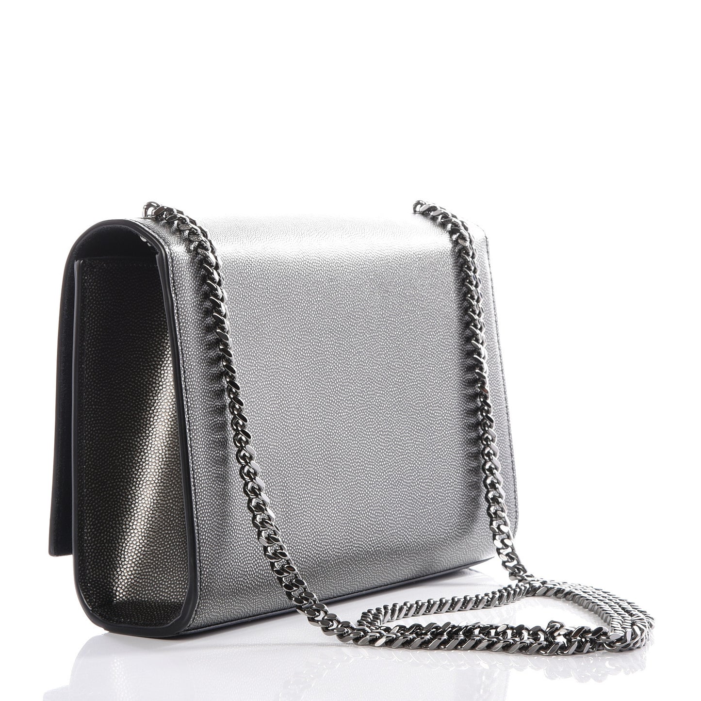 Metallic Grain De Poudre Medium Classic Monogram Kate Satchel Dark Lead