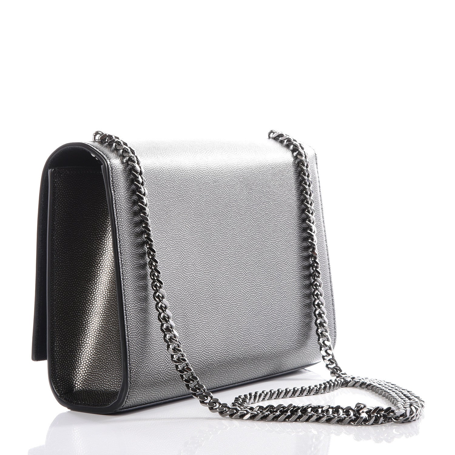 Saint Laurent Metallic Grain De Poudre Medium Classic Monogram Kate Satchel Dark Lead 2 of 8