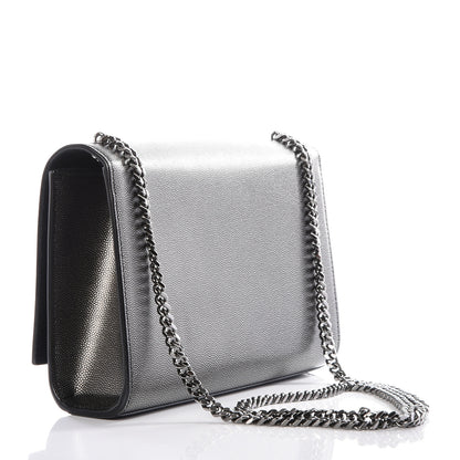 Saint Laurent Metallic Grain De Poudre Medium Classic Monogram Kate Satchel Dark Lead 2 of 8