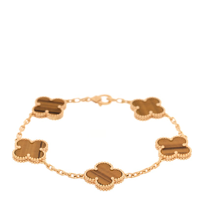 Van Cleef & Arpels 18K Yellow Gold Tiger Eye 5 Motifs Vintage Alhambra Bracelet 1 of 6