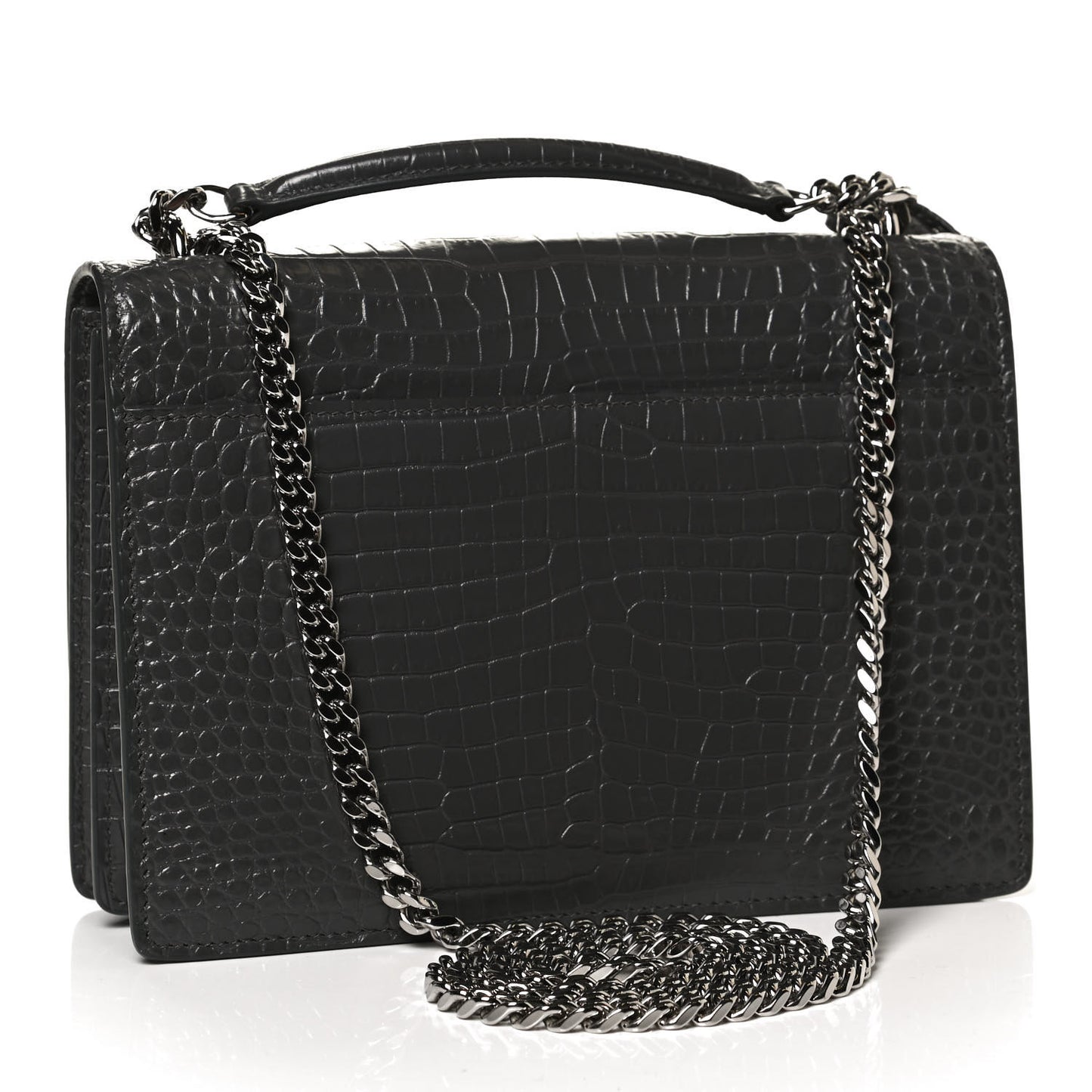 Calfskin Crocodile Embossed Medium Monogram Sunset Graphite