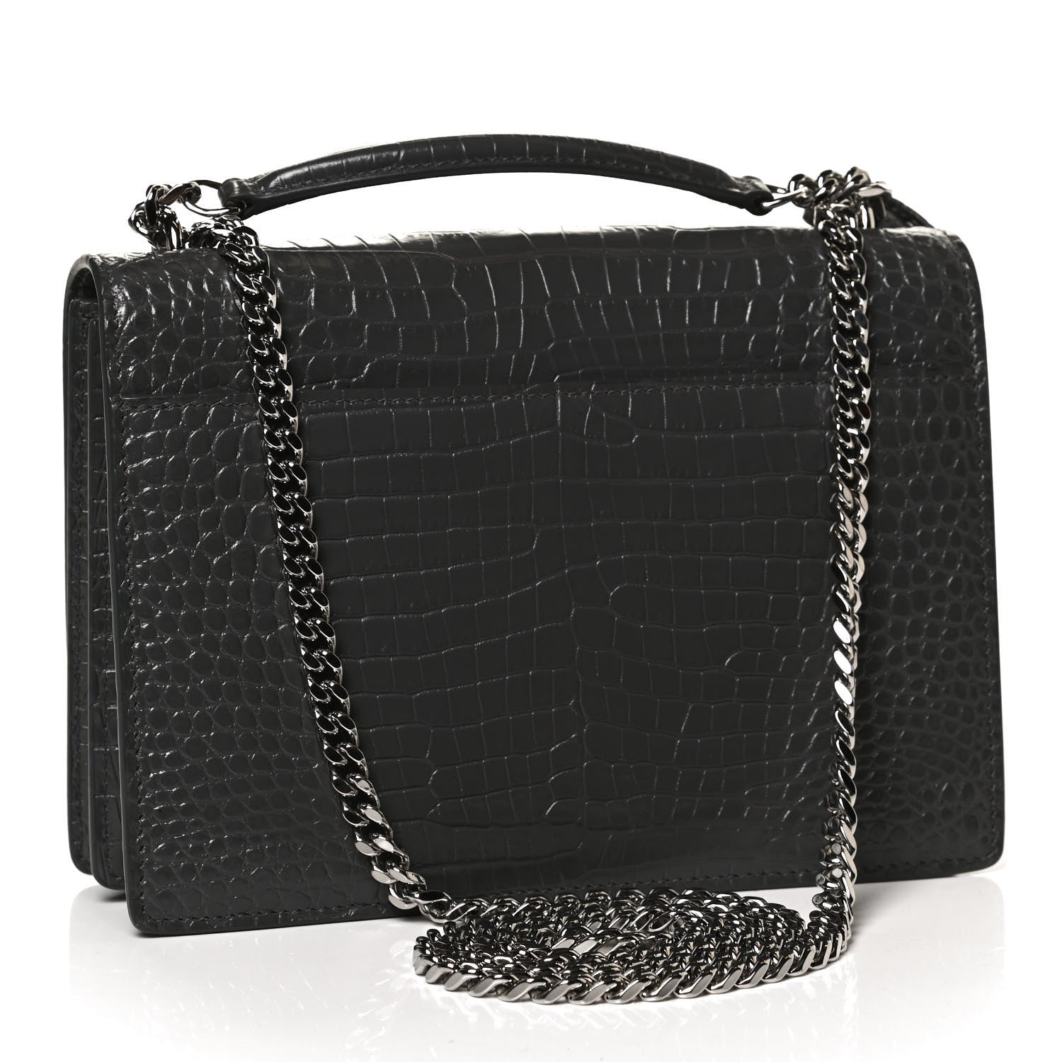 Saint Laurent Calfskin Crocodile Embossed Medium Monogram Sunset Graphite 3 of 12