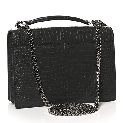 Saint Laurent Calfskin Crocodile Embossed Medium Monogram Sunset Graphite 3 of 12