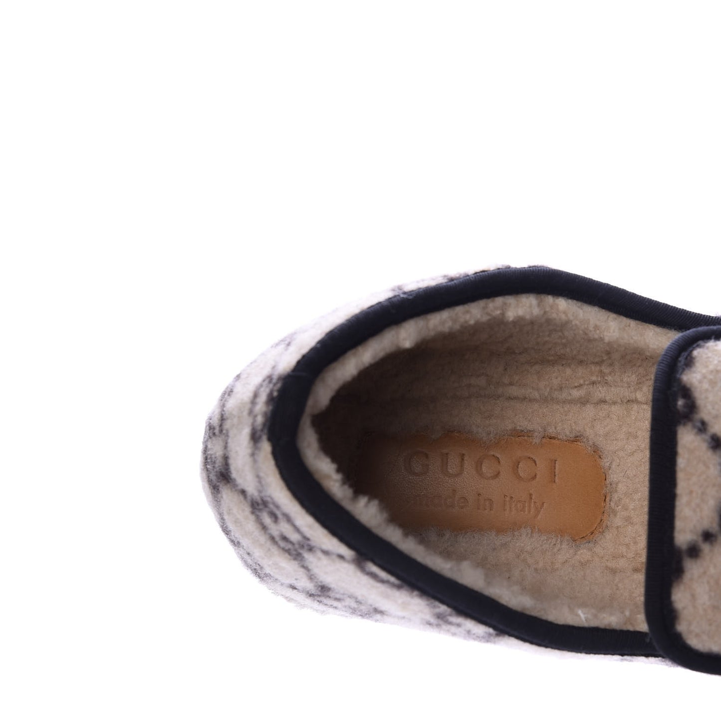 Covered Wool GG Monogram Mens Fria Horsebit Loafers 8.5 Beige Ebony Black Butterscotch