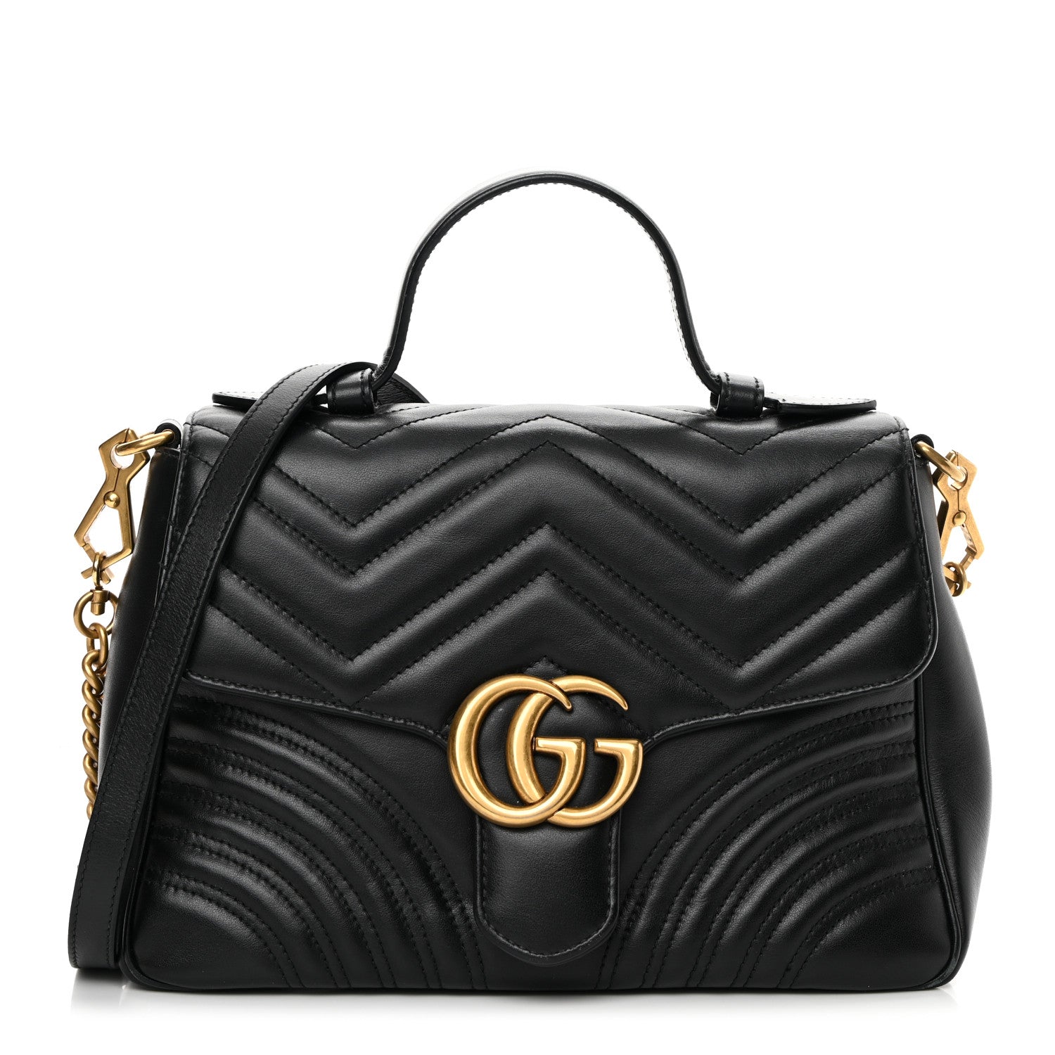 Gucci Calfskin Matelasse Small GG Marmont Top Handle Shoulder Bag Black 1 of 16
