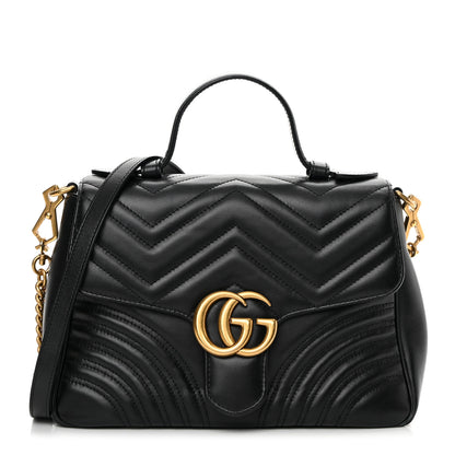 Gucci Calfskin Matelasse Small GG Marmont Top Handle Shoulder Bag Black 1 of 16