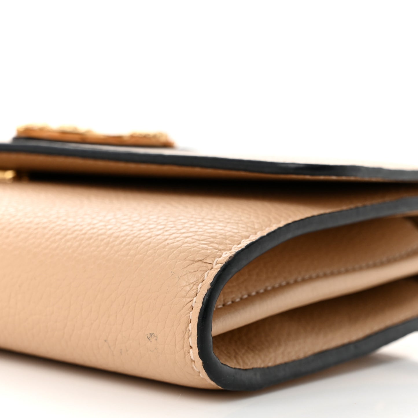 Grained Calfskin Virtus Wallet On Chain Beige