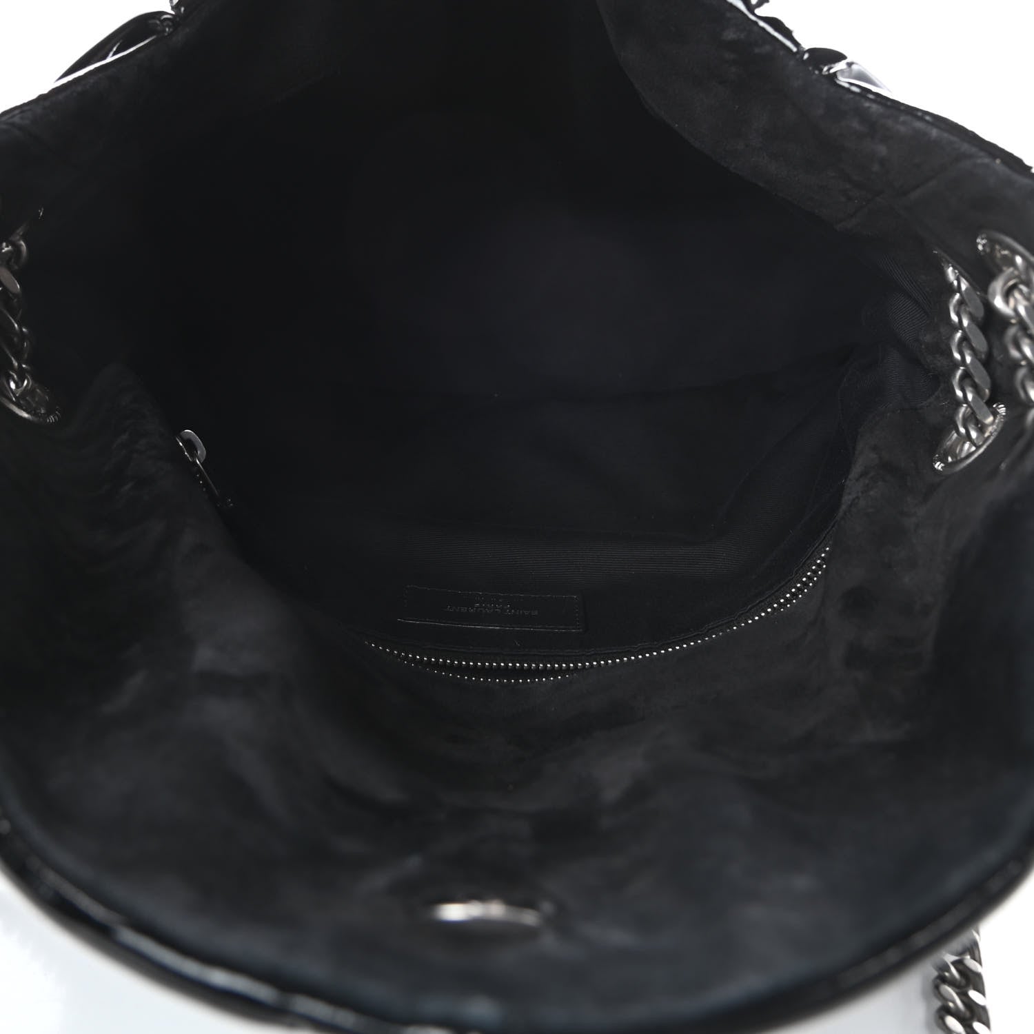 Saint Laurent Patent Lambskin Quilted Medium Loulou Puffer Monogram Chain Satchel Black 5 of 14