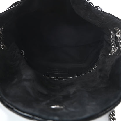 Saint Laurent Patent Lambskin Quilted Medium Loulou Puffer Monogram Chain Satchel Black 5 of 14