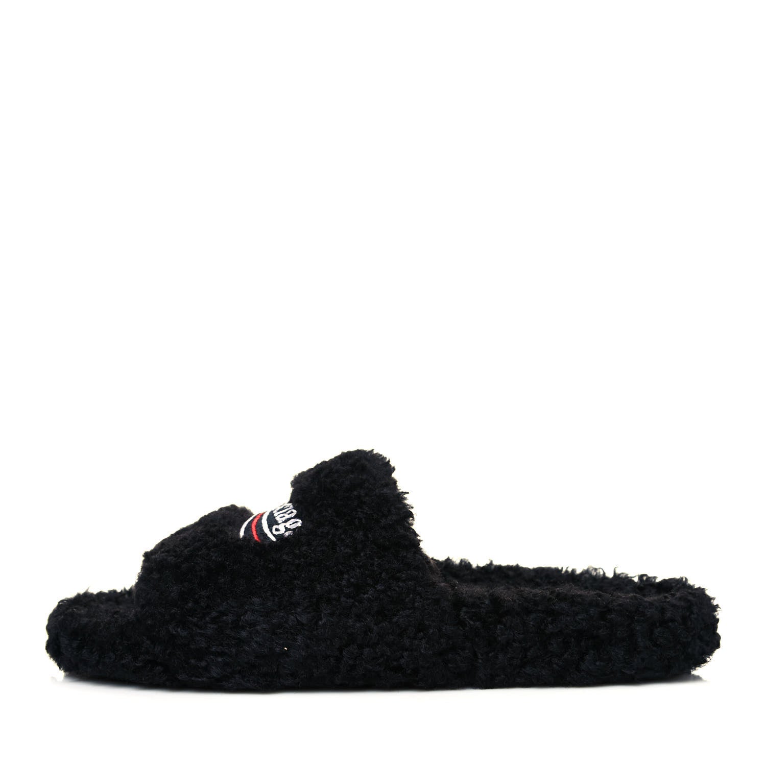 Balenciaga Faux Shearling Political Campaign Logo Slide Sandals 40 Black White Red 1 of 5