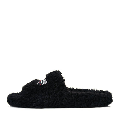 Balenciaga Faux Shearling Political Campaign Logo Slide Sandals 40 Black White Red 1 of 5