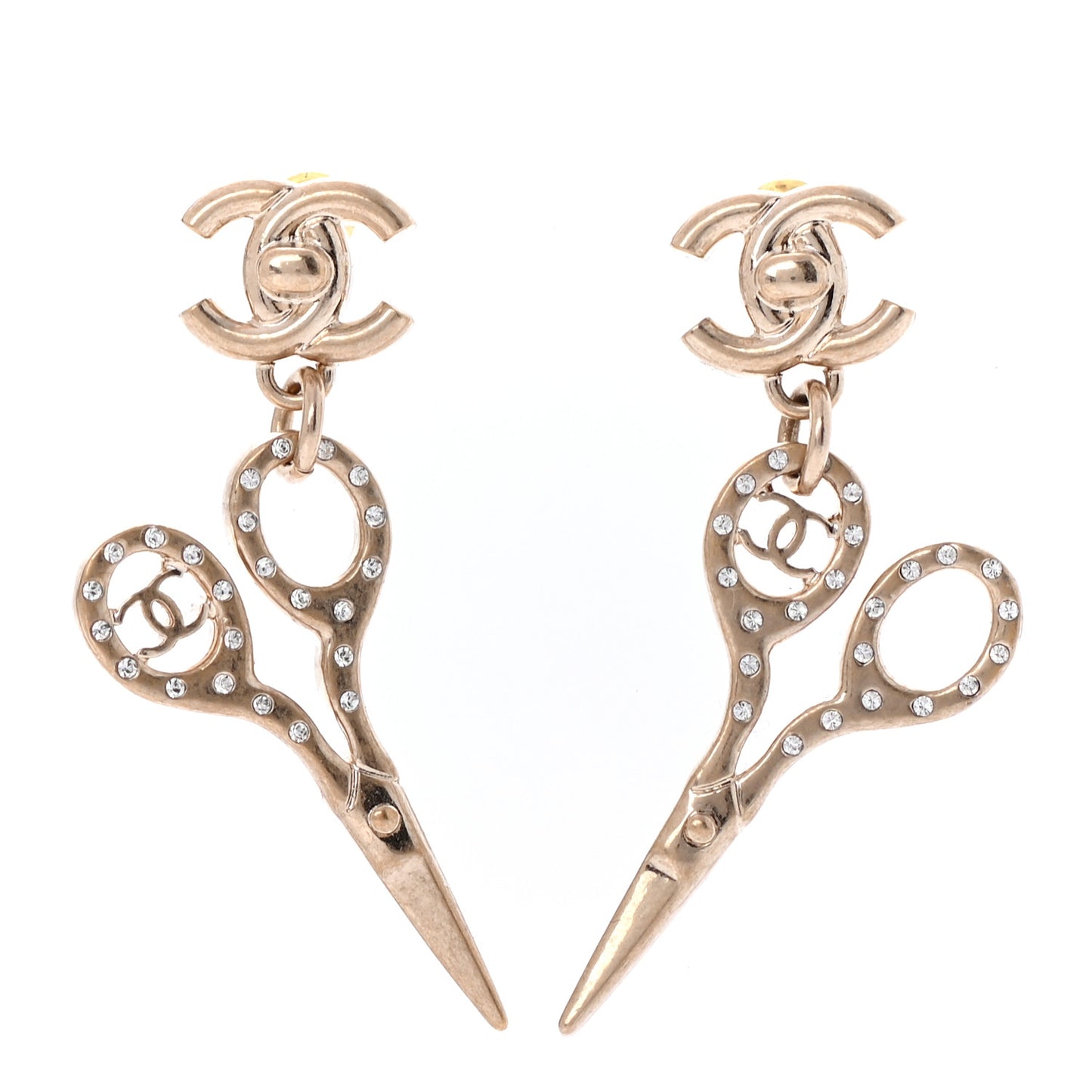 Metal Strass Crystal Scissors CC Earrings Gold