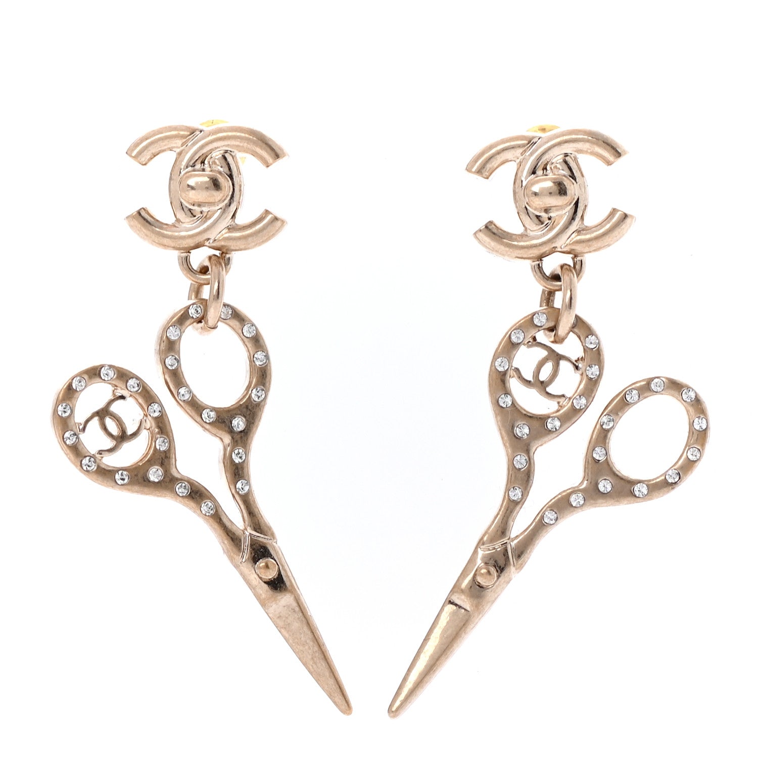 Chanel Metal Strass Crystal Scissors CC Earrings Gold 1 of 4
