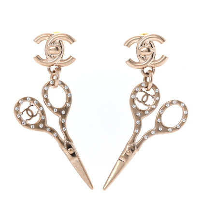 Chanel Metal Strass Crystal Scissors CC Earrings Gold 1 of 4