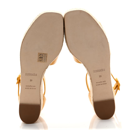 Hermes Goatskin Elda Espadrille Wedge Sandals 39 Jaune Sable 5 of 9