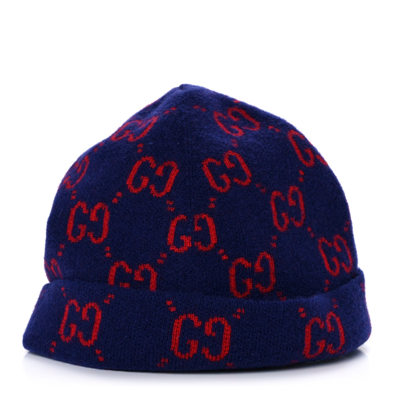 Gucci Wool GG Monogram Beanie Hat L Navy Red 1 of 5