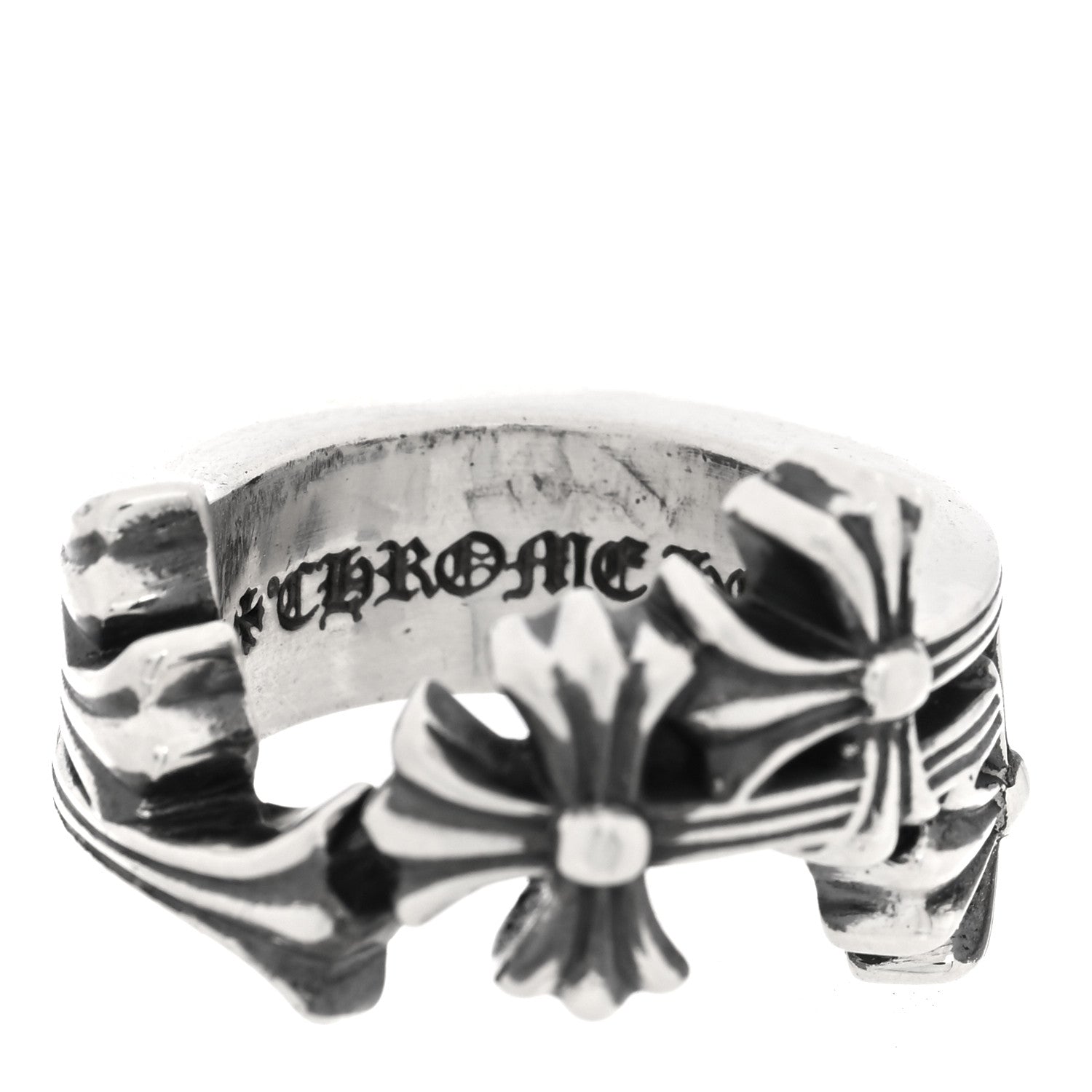 Chrome Hearts Sterling Silver Triple Cross Curve Ring 51 5.75 8 of 10