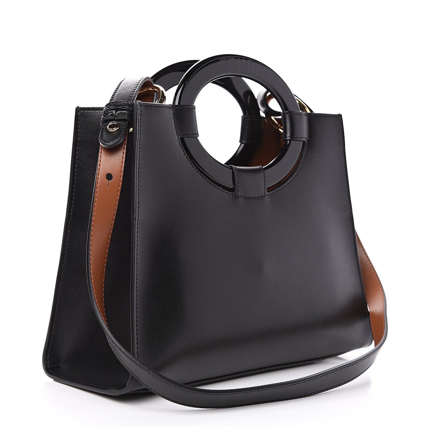 Vitello Liberty Plexiglass Stamp Patch Perforated Small Runaway Shopper Tote Black