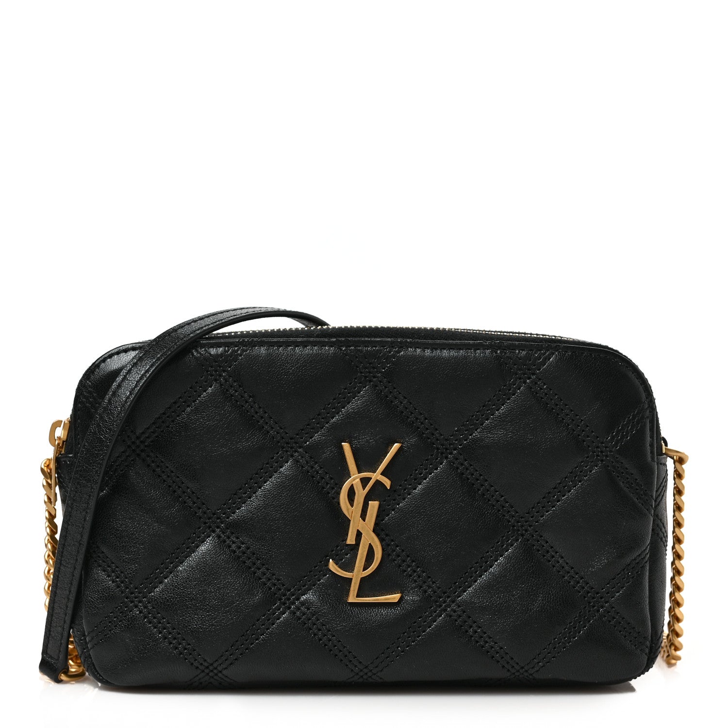 Saint Laurent Grained Lambskin Quilted Mini Becky Double Zip Bag Black 1 of 8