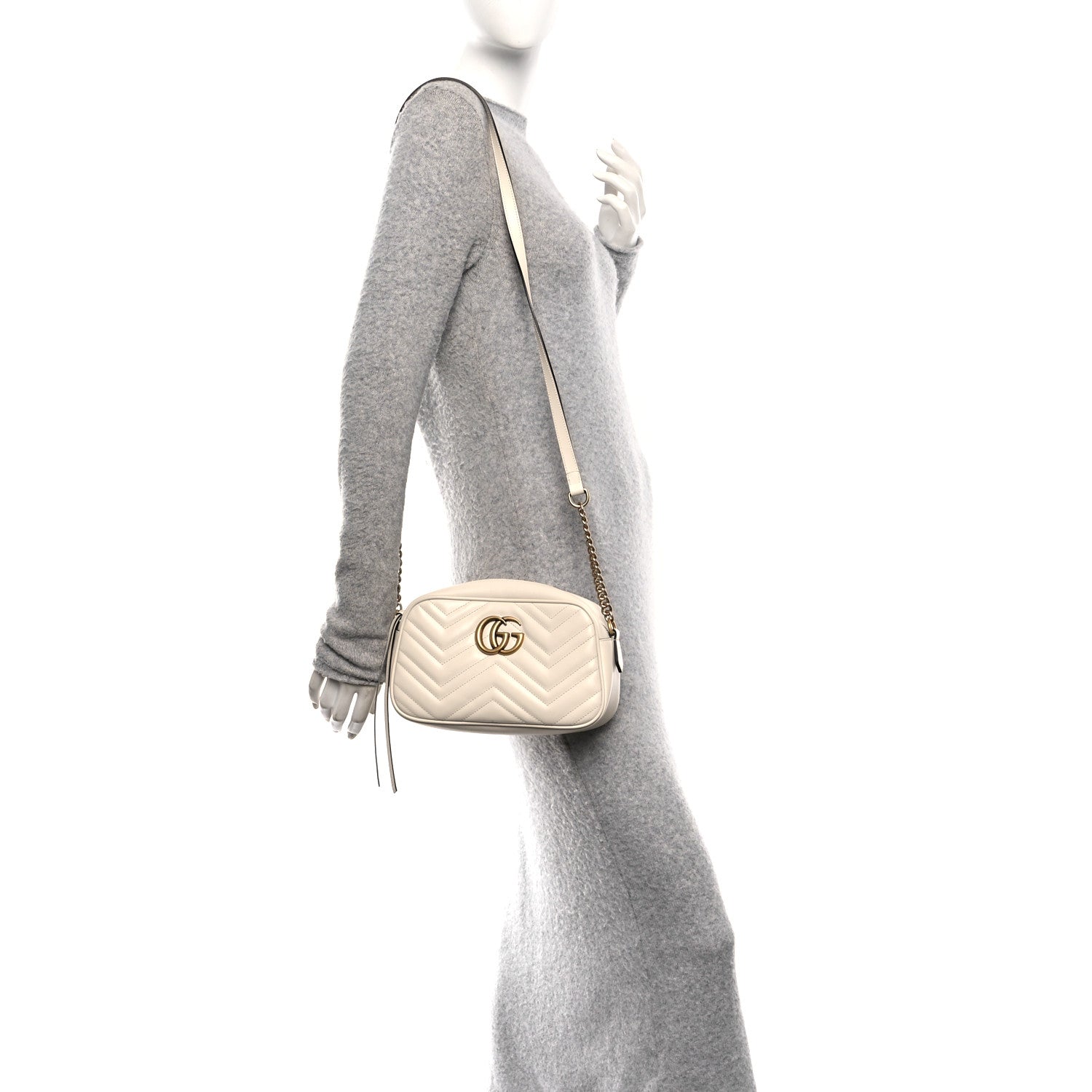 Gucci Calfskin Matelasse Small GG Marmont Chain Shoulder Bag White 2 of 10