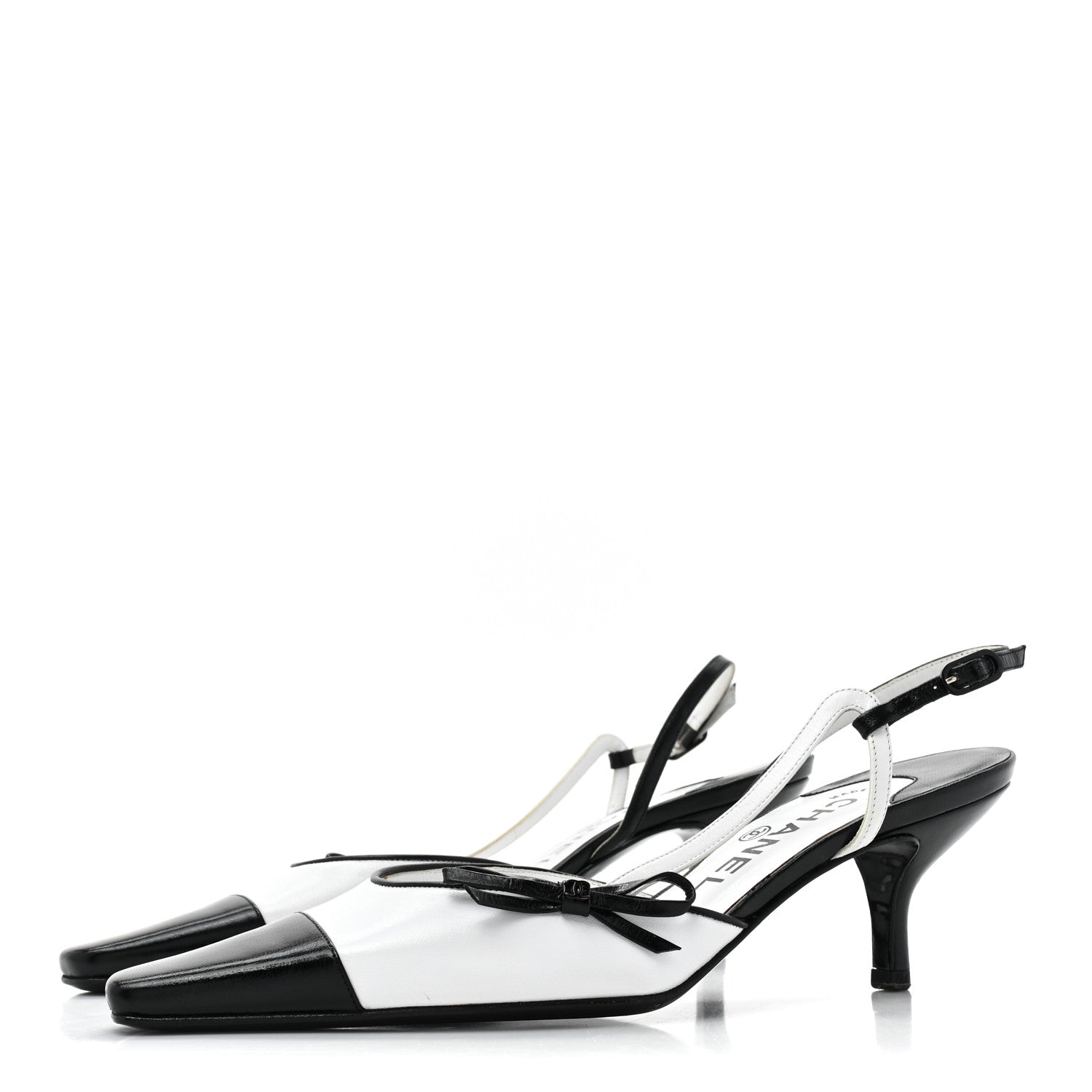 Chanel Lambskin Cap Toe Bow Slingback Pumps 36 White Black 3 of 12