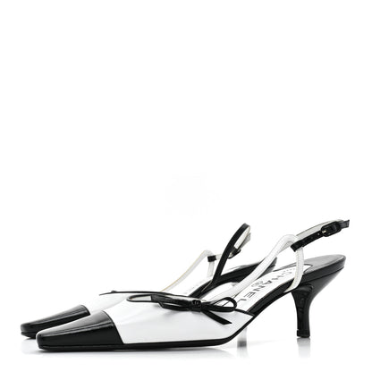 Chanel Lambskin Cap Toe Bow Slingback Pumps 36 White Black 3 of 12