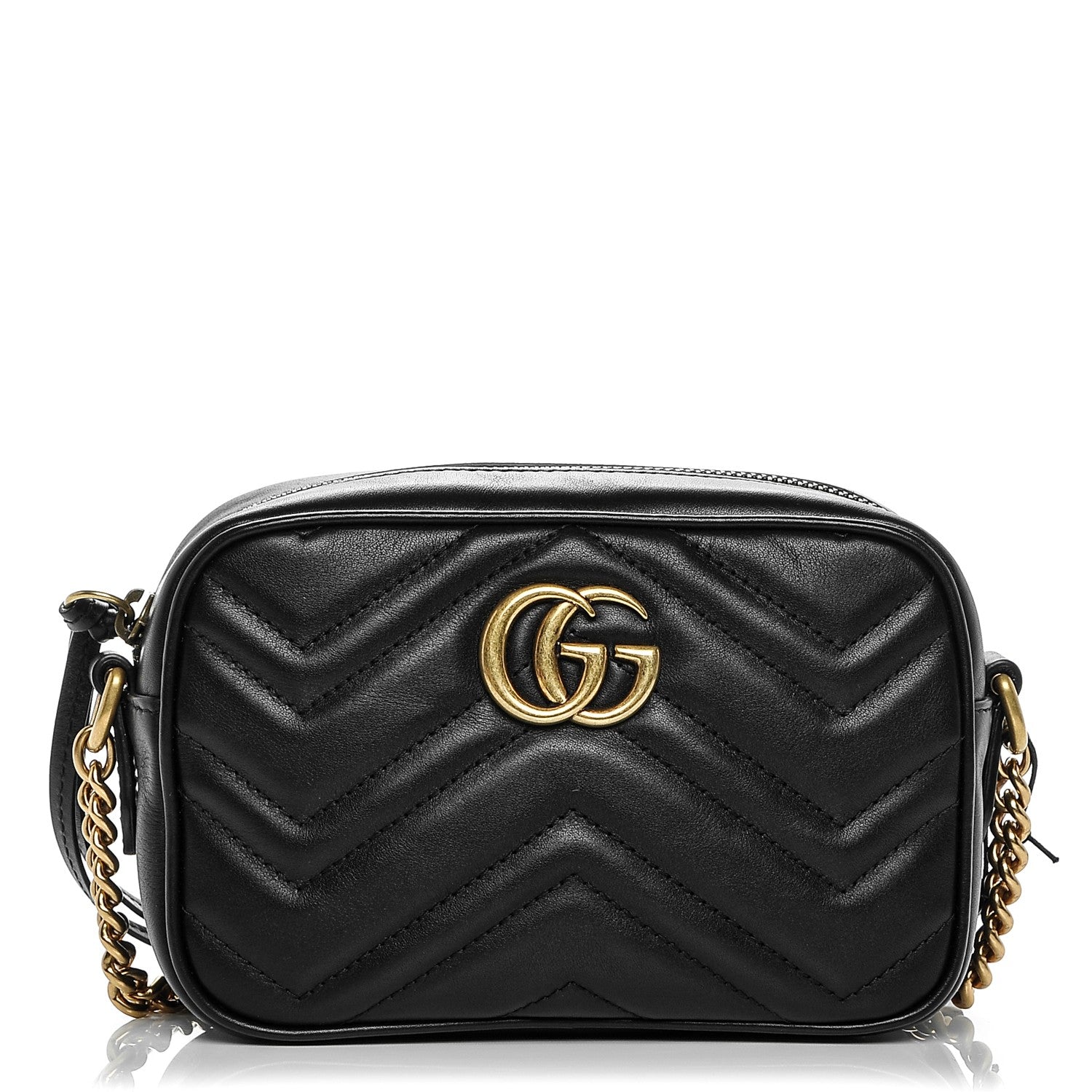 Gucci Calfskin Matelasse Mini GG Marmont Chain Shoulder Bag Black 1 of 6