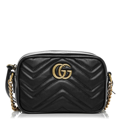 Gucci Calfskin Matelasse Mini GG Marmont Chain Shoulder Bag Black 1 of 6