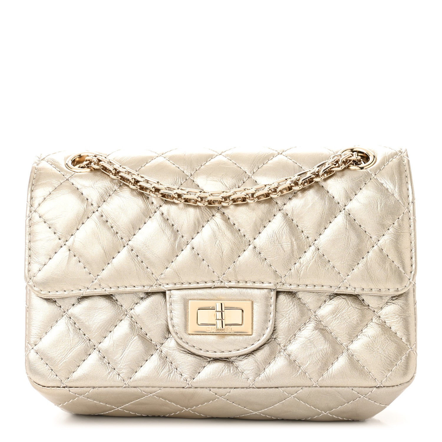 Chanel Metallic Aged Calfskin Quilted 2.55 Reissue Mini Flap Light Gold 1 of 11