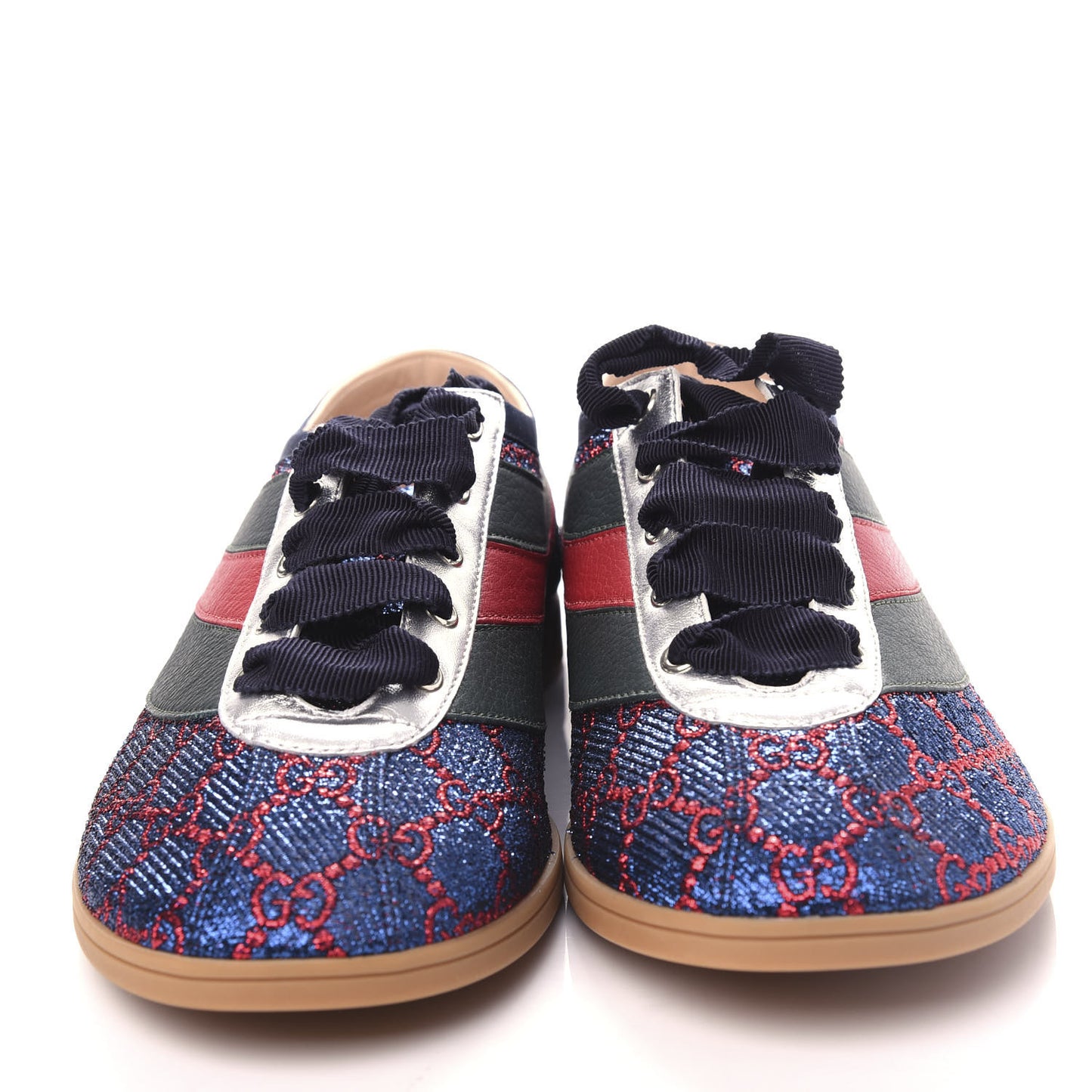 Lurex Calfskin Web GG Monogram Mens Falacer Sneakers 8 Iridescent Blue Iridescent Red Silver