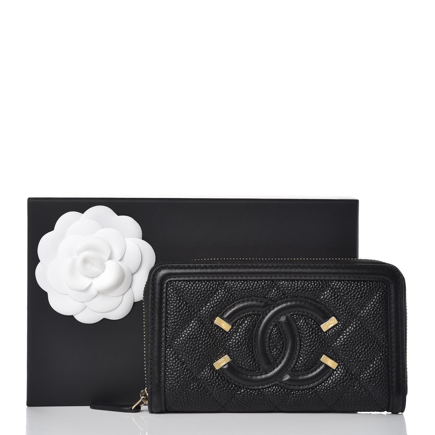 Chanel Caviar Quilted Medium Filigree Zip Around Wallet Black 9 of 9