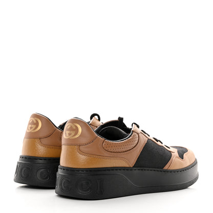 Gucci Textured Dollar Calfskin Monogram Perforated Mens Interlocking G 55mm Sneakers 9 Khaki Beige Black 5 of 11