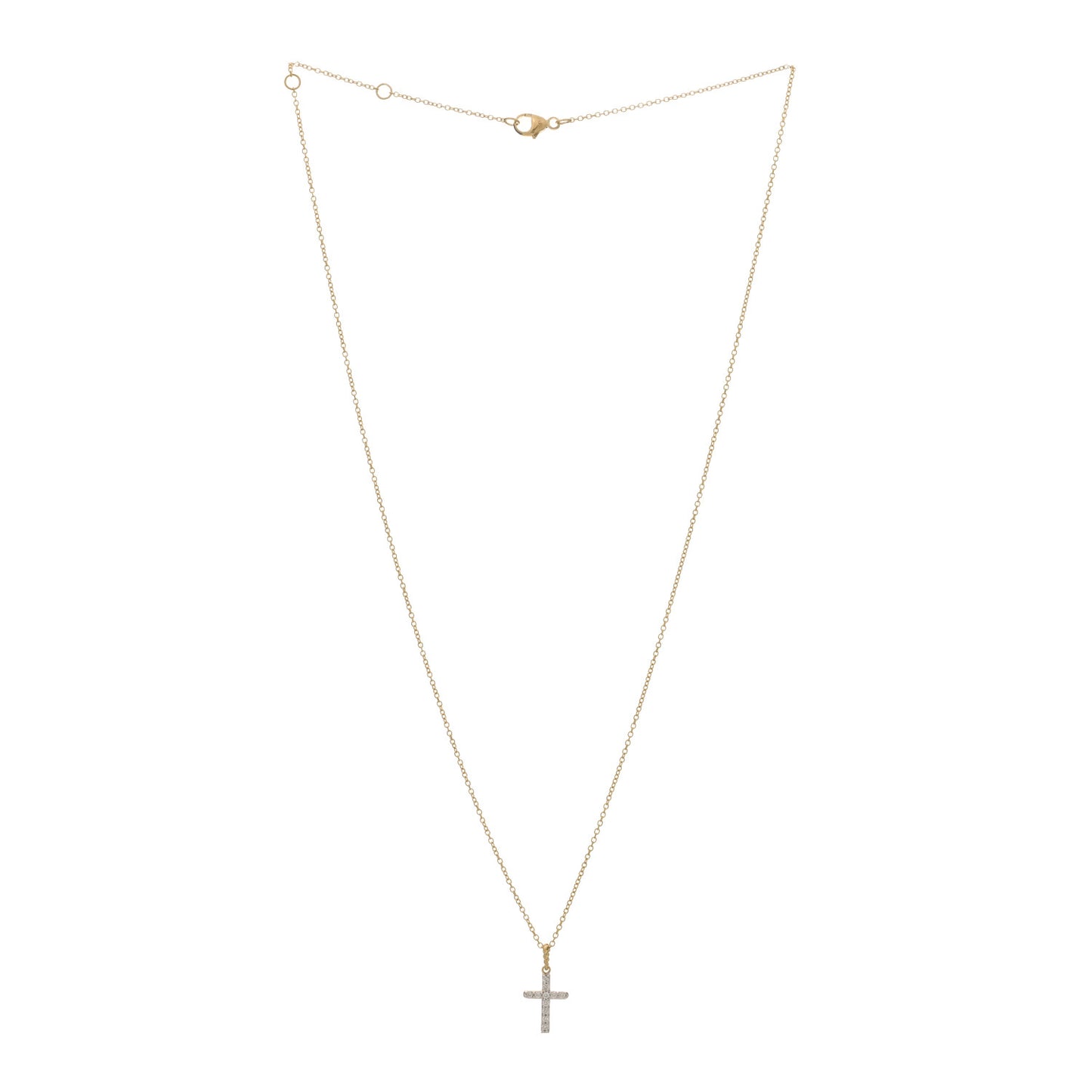 18K Yellow Gold Diamond Cable Collectibles Cross Pendant Necklace