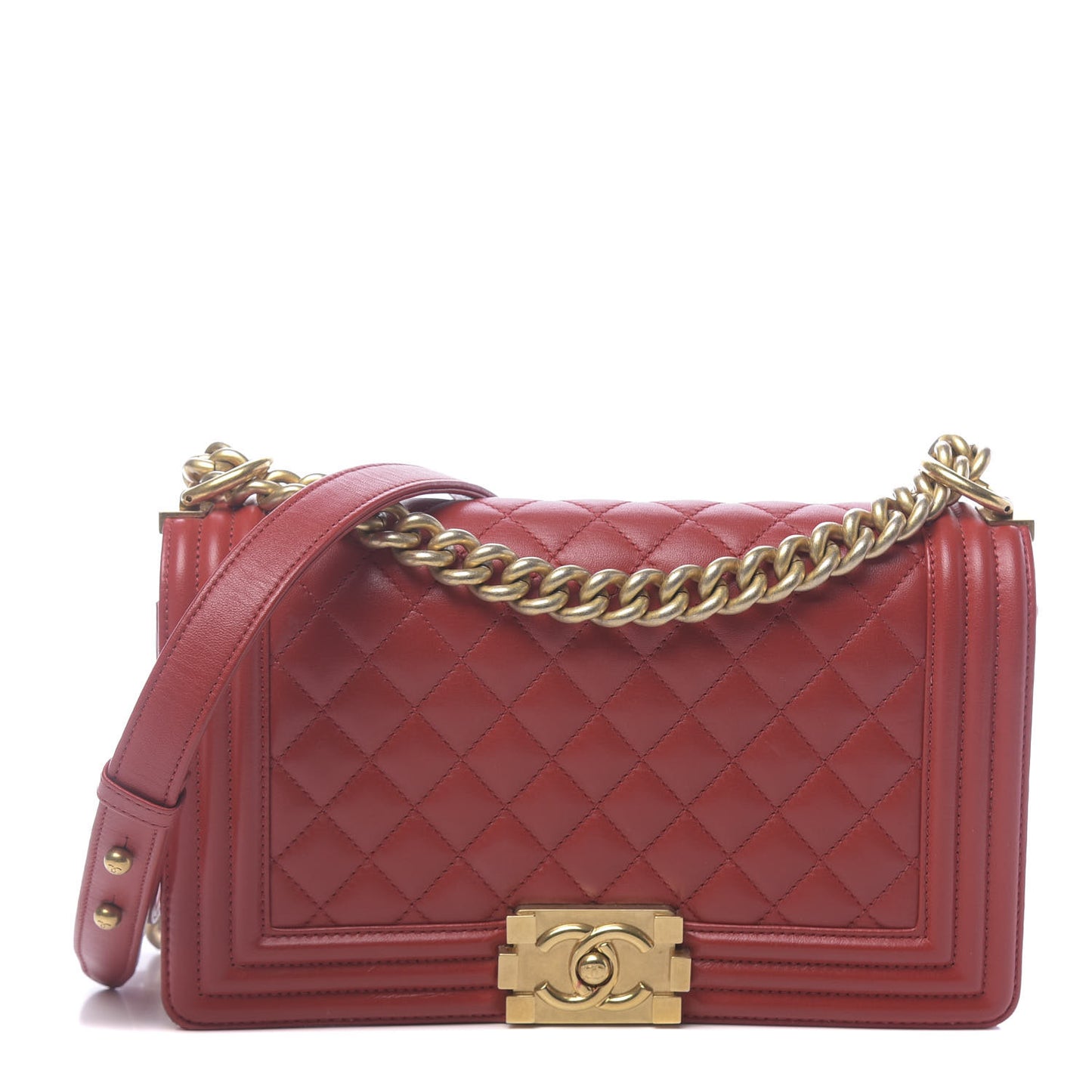 Lambskin Quilted Medium Boy Flap Red