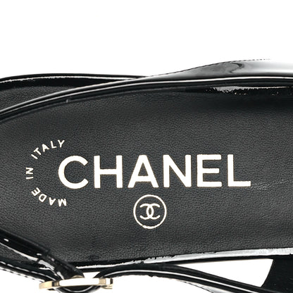 Chanel Patent Heart CC Slingback Flats 37.5 Black 8 of 9
