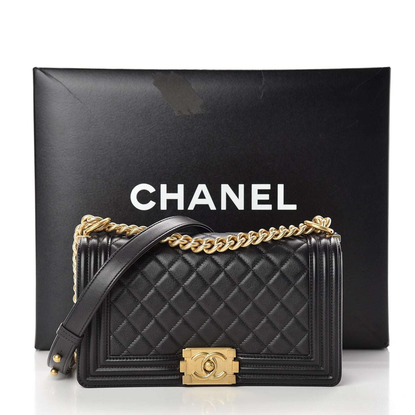 Calfskin Quilted Medium Boy Flap Black