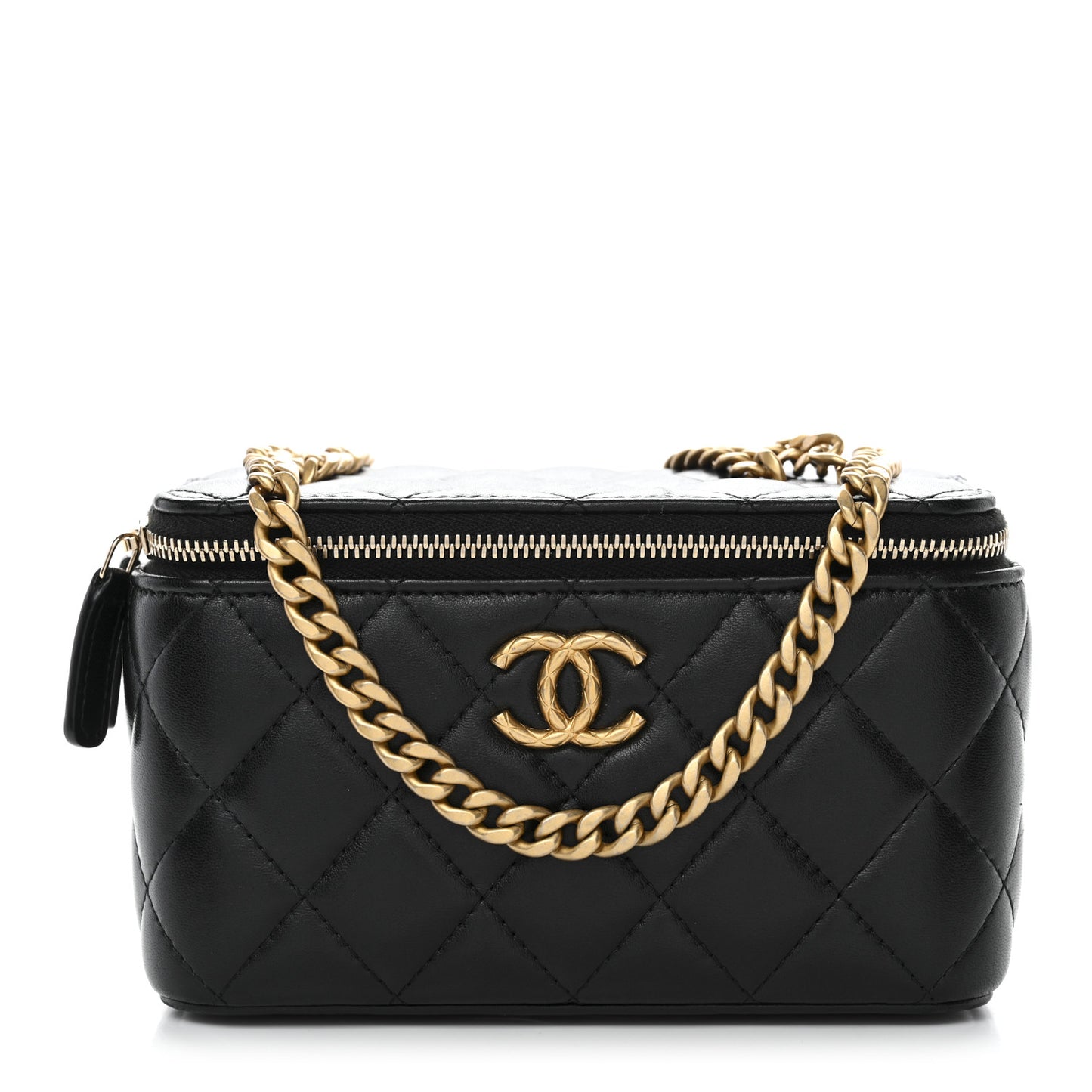 Lambskin Quilted Small Pillow Crush Vanity Case With Chain Black