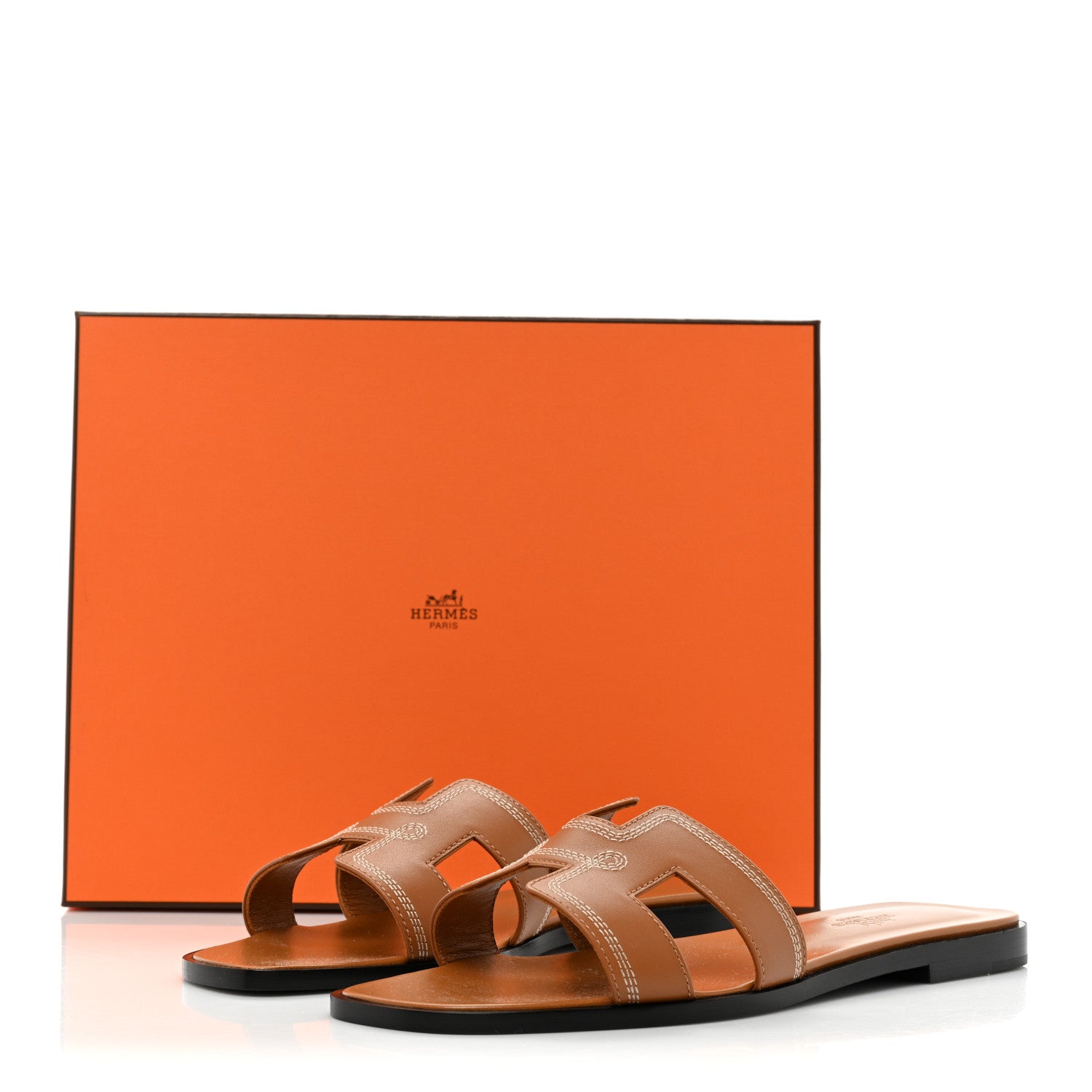 Hermes Calfskin Embroidered Oran Sandals 38.5 Gold 9 of 9