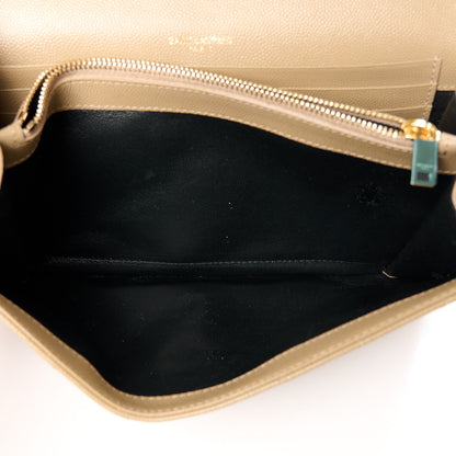 Saint Laurent Grain De Poudre Matelasse Chevron Monogram Chain Wallet Dark Latte 6 of 13