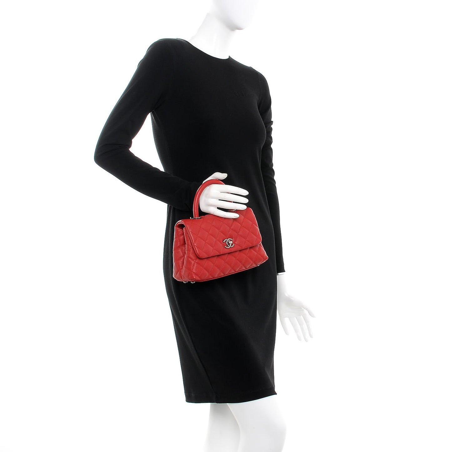 Caviar Quilted Mini Coco Handle Flap Red