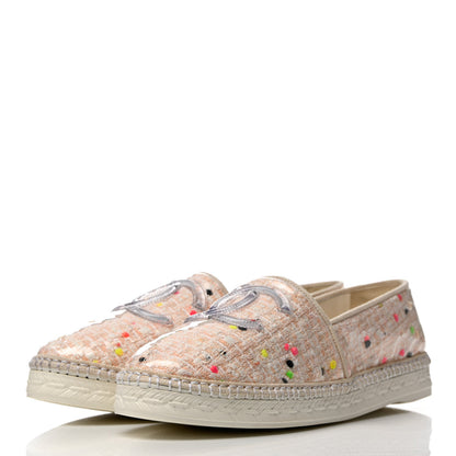 Chanel PVC Tweed CC Espadrilles 40 Coral White Transparent 3 of 9