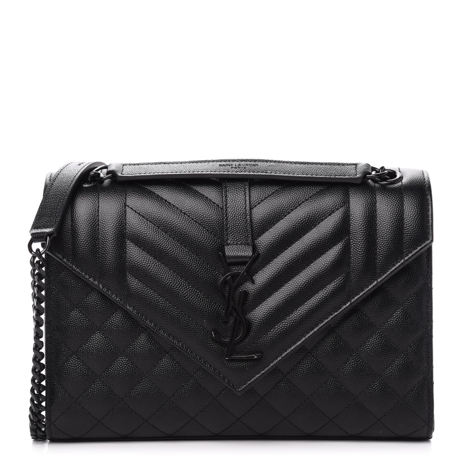 Saint Laurent Grain De Poudre Textured Mixed Matelasse Triquilt Medium Monogram Satchel Black 1 of 10